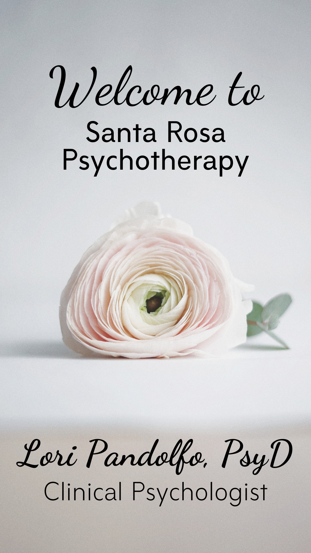 Mobile Santa Rosa Psychotherapy 01 mobile optimized image that reads: Santa Rosa Psychotherapy. Lori Pandolfo, Psy.D. Clinical Psychologist